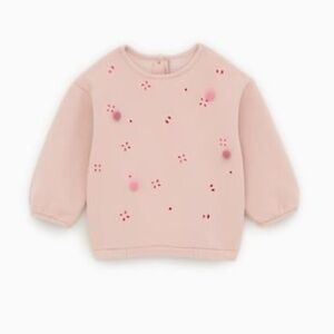 Zara Pink pom pom Sweater Eyelet Toddler 3/4Y